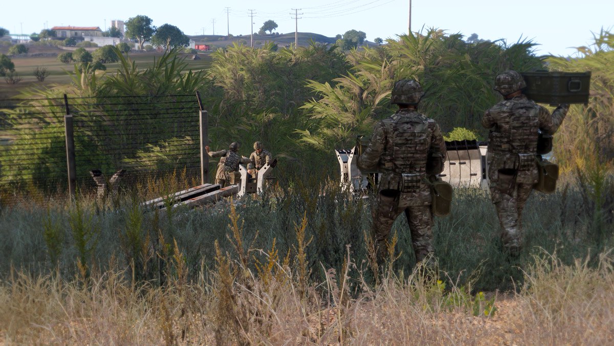 AltianForces's tweet photo. Danish Forces have arrived in order to protect our old, long forgotten border at "Checkpoint-Francis", building up fences that were torn down after the coup that happened 36 years ago.

The watchtowers that served as a memorial, now serve their old purpose.

#Arma3 #AAF #MilSim https://t.co/9wkjm90mdS