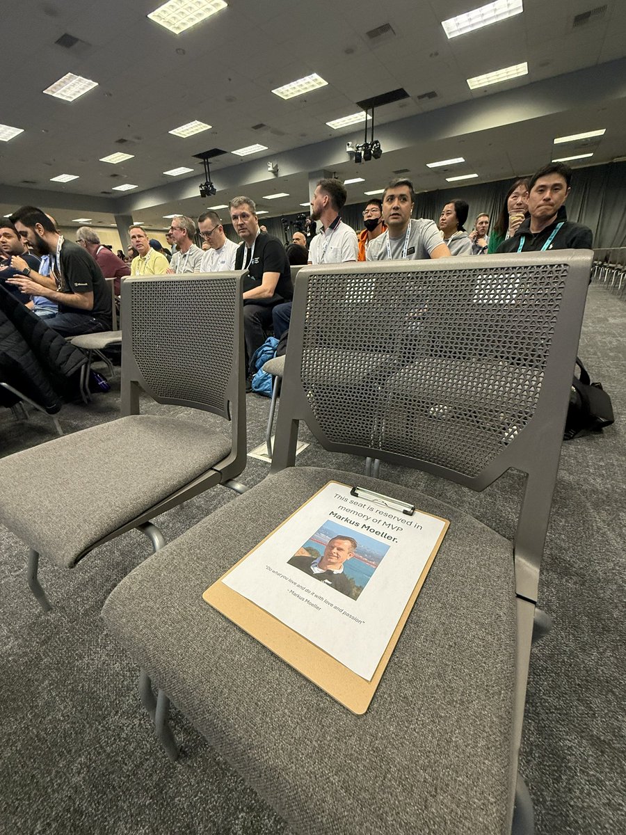 So beautiful to see <a href="/Moeller2_0/">Markus Möller | MVP | #CollabDaysHH</a> remembered at the #MVPSummit. Such a beautiful human who did so much for the community. Thanks for holding a seat for him