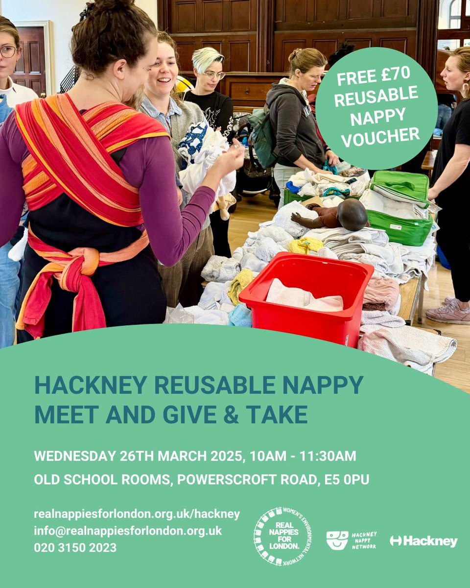 RealNappiesforLondon (@_rnfl) on Twitter photo Wed 26th March // 10am - 11:30am // Reusable Nappy Meet and Give & Take at Old School Rooms, E5 0PU. Learn about reusable nappies // apply for your £70 nappy voucher // take part in our nappy give & take ... Find out more: realnappiesforlondon.org.uk/voucher-partic…
<a href="/connectNLWA/">North London Waste Authority</a> <a href="/greenerhackney/">Greener Hackney</a> Wed 26th March // 10am - 11:30am // Reusable Nappy Meet and Give & Take at Old School Rooms, E5 0PU. Learn about reusable nappies // apply for your £70 nappy voucher // take part in our nappy give & take ... Find out more: realnappiesforlondon.org.uk/voucher-partic…
<a href="/connectNLWA/">North London Waste Authority</a> <a href="/greenerhackney/">Greener Hackney</a>