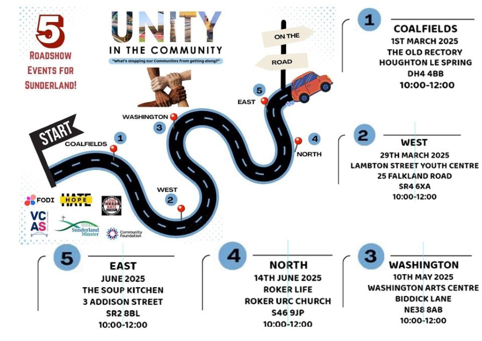 Unity in the Community have planned 5 special events across Sunderland, to bring people together to celebrate diversity, foster connections, &amp; build a stronger, more inclusive community. Fun activities, delicious food, and much more! Make new friends &amp; learn something new!