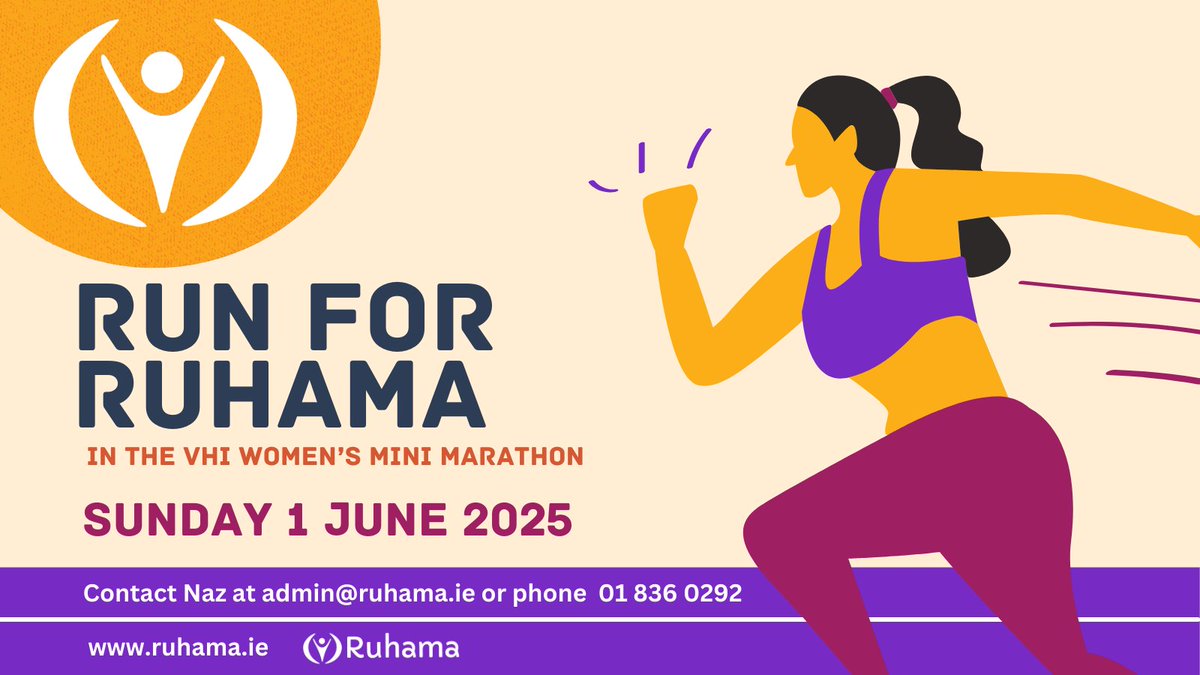 Ruhama (@ruhamaagency) on Twitter photo 🏃♀️ We are asking you to #RunForRuhama at the Vhi Women's Mini Marathon 2025! 🏃♀️ All proceeds will go towards providing our service users with a range of essentials.
📧 For more info, contact Naz at admin@ruhama.ie #VhiWMM 🏃♀️ We are asking you to #RunForRuhama at the Vhi Women's Mini Marathon 2025! 🏃♀️ All proceeds will go towards providing our service users with a range of essentials.
📧 For more info, contact Naz at admin@ruhama.ie #VhiWMM