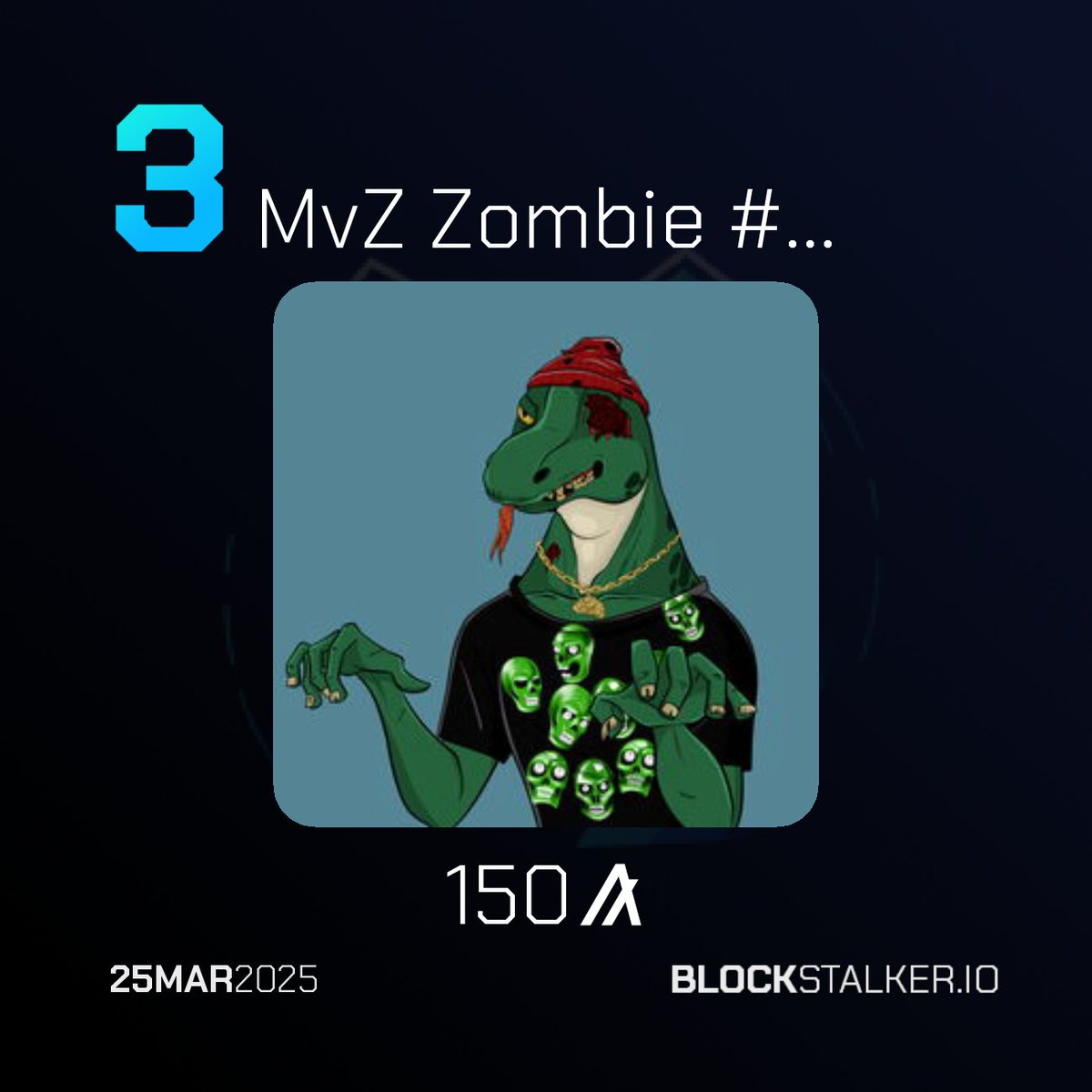BlockStalkerBot's tweet image. BlockStalker.IO Daily Digest
Top 3 NFT Sales 🖼️
└ 🥇 MvZ Mutant #1245
└ 🥈 MvZ Mutant #2292
└ 🥉 MvZ Zombie #0366