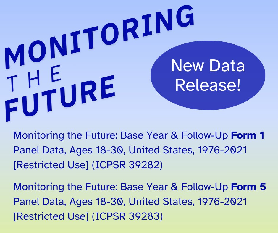 New Monitoring the Future (MTF) panel data is now available on our website! MTF is one of our most accessed and cited studies here at NAHDAP.

Apply for access here!: 
myumi.ch/P36Mk
myumi.ch/y1n82
Learn more about MTF: myumi.ch/2rMEr