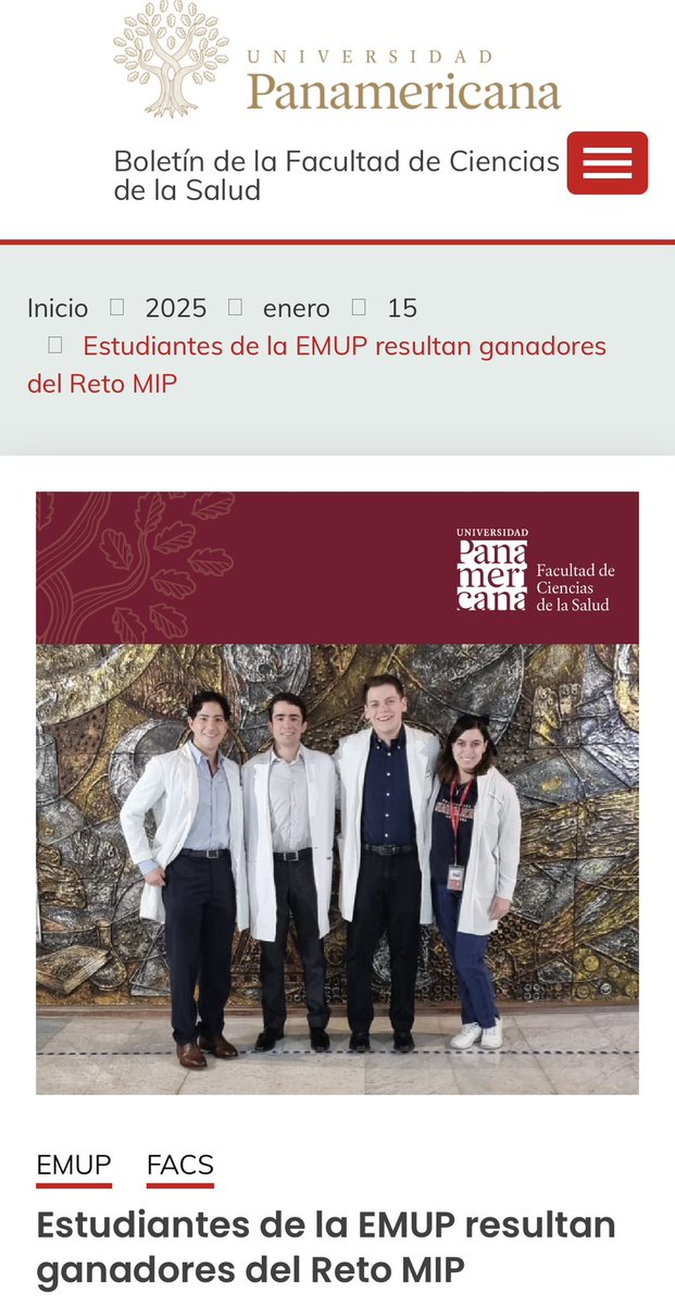 Muchas gracias <a href="/UPMexico/">Universidad Panamericana Ciudad de México</a> y a la facultad de medicina, por apoyarnos e impulsarnos a competir en actividades académicas extracurriculares tan relevantes como el RetoMIP del <a href="/INCMNSZ_Ensena/">Dirección de Enseñanza del INCMNSZ</a> <a href="/incmnszmx/">INCMNSZ</a>. Agradecidos por tener la oportunidad de asistir a una institución de excelencia.