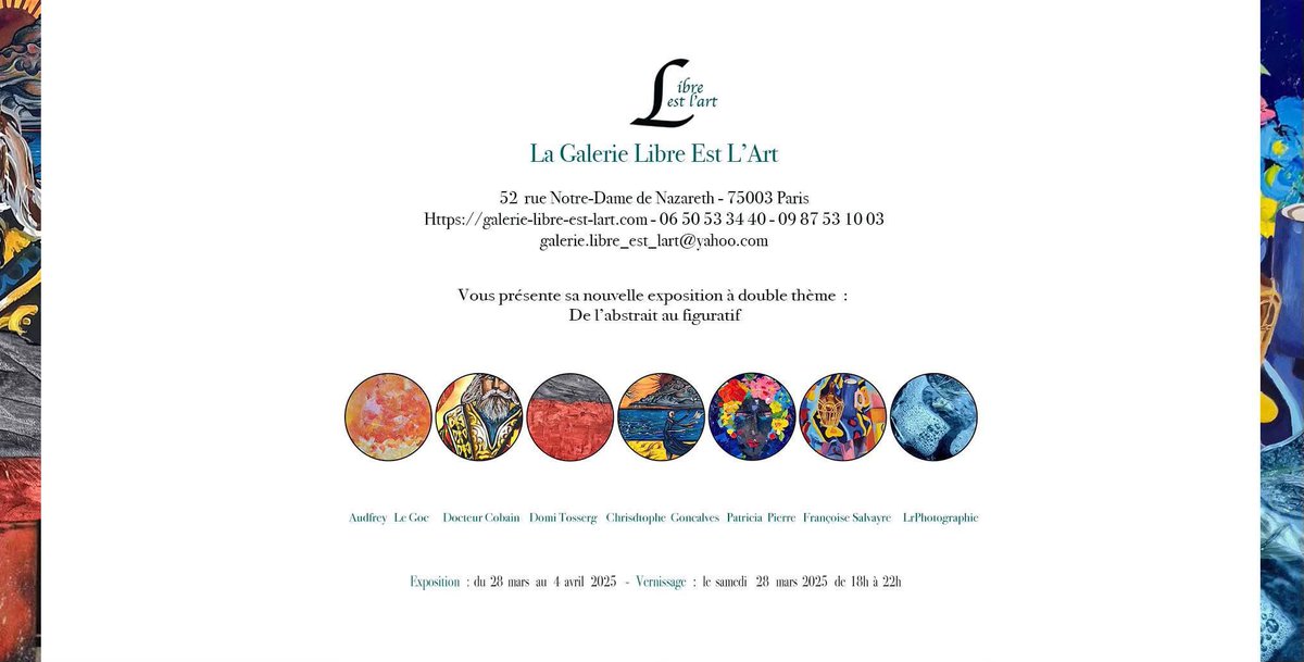 Libre Est L’Art vous invite ave. grand plaisir à son prochain vernissage !

#exposition #art #artabstrait #artfiguratif #couleur #peinture #artcontemporain #contemporaryart !