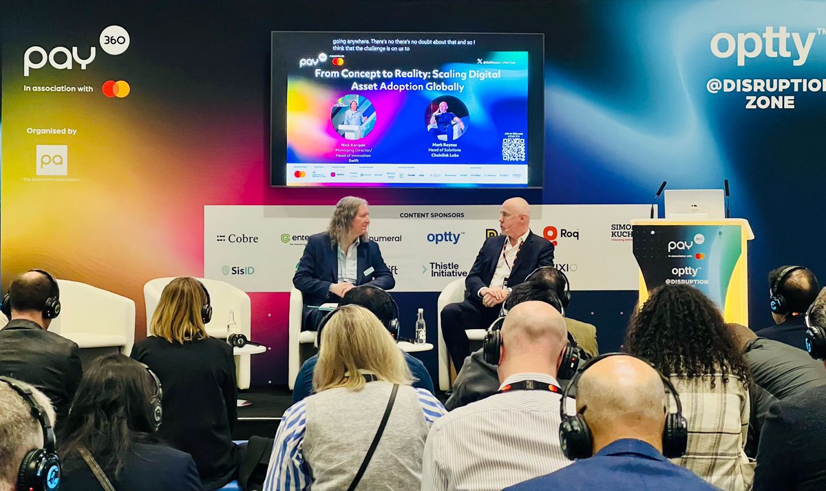 Great conversation today with Mark Raynes on scaling digital asset adoption globally, here at Pay360 in London…

<a href="/swiftcommunity/">Swift</a> <a href="/chainlink/">Chainlink</a> <a href="/ThePAssoc/">The Payments Association</a> <a href="/TomZschach/">Tom Zschach</a> 
#innovation #DigitalAssets #swift #pay360