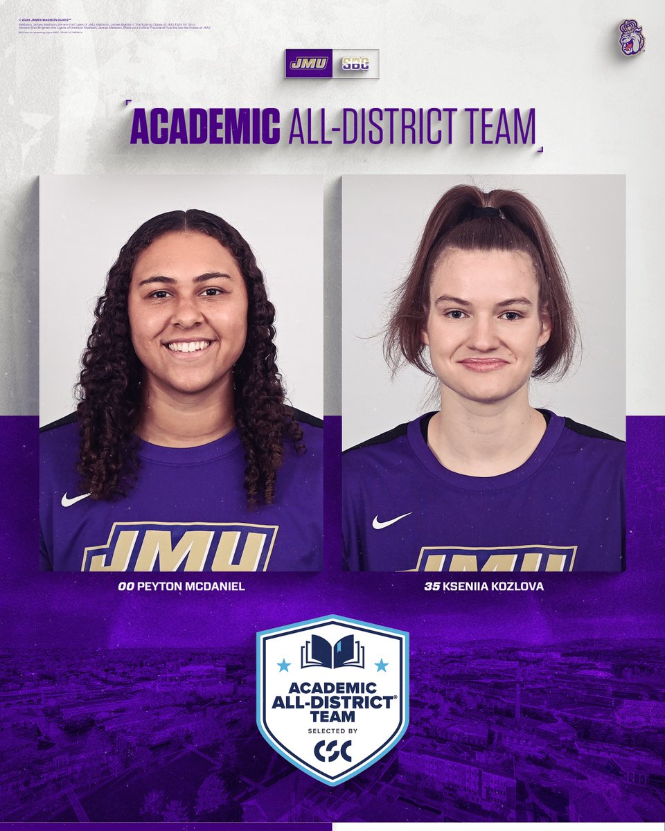 JMU Women's Basketball (@jmuwbasketball) on Twitter photo RELEASE | McDaniel, Kozlova Selected to CSC Academic All-District Womenโs Basketball Team
Congratulations to <a href="/PeytonMcDaniel0/">Peyton McDaniel</a> and <a href="/Ksyusha_32/">Kseniia Kozlova</a> on being honored for the third year in a row!
๐ฐ tinyurl.com/27t7s2g6
#GoDukes | <a href="/CollSportsComm/">College Sports Communicators</a> RELEASE | McDaniel, Kozlova Selected to CSC Academic All-District Womenโs Basketball Team
Congratulations to <a href="/PeytonMcDaniel0/">Peyton McDaniel</a> and <a href="/Ksyusha_32/">Kseniia Kozlova</a> on being honored for the third year in a row!
๐ฐ tinyurl.com/27t7s2g6
#GoDukes | <a href="/CollSportsComm/">College Sports Communicators</a>