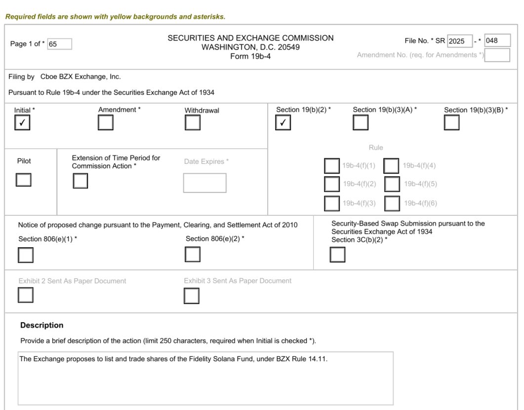 BREAKING: FIDELITY FILES FOR SOLANA ETF WITH CBOE