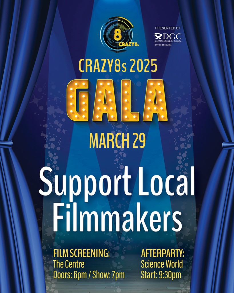 Show up and support local filmmakers this Saturday at the annual Crazy8s Gala Screening &amp; Afterparty! 🎱

Join us for a great night of 6 fabulous film screenings followed by an iconic afterparty at Science World. Grab your tickets before it's too late: Crazy8s2025Gala.eventbrite.ca