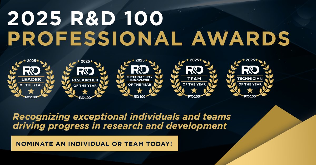 🌟 The R&amp;D 100 Professional Awards honor global #innovators driving positive change in #research and development. #RD100

Nominate a deserving candidate or team today: rdworldonline.com/wp-content/upl…