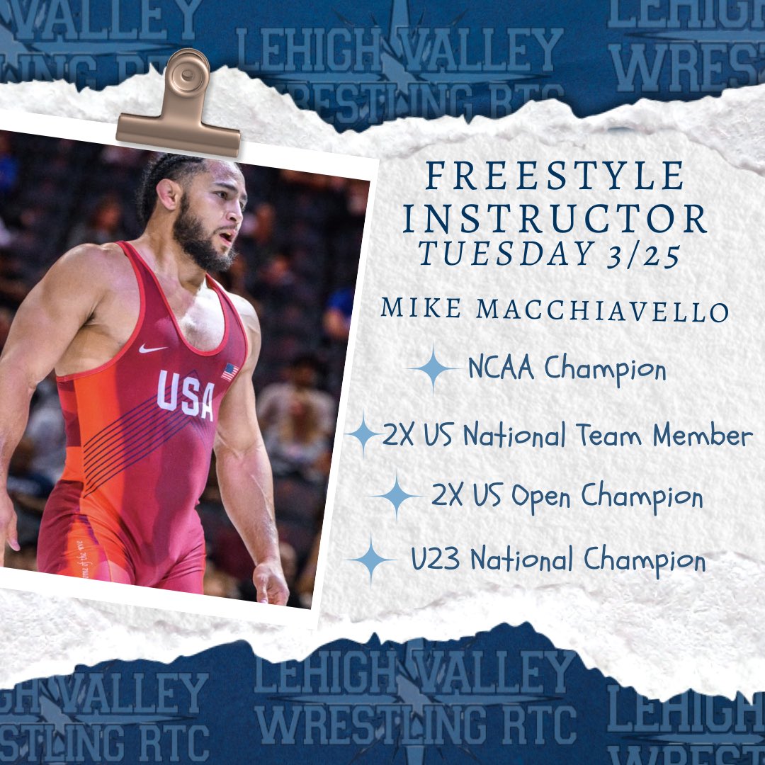 Liberty High School Wrestling (@libertyhwc) on Twitter photo Hurricane Wrestling Club sessions begin today with <a href="/LVACW/">Lehigh Valley Wrestling RTC</a> instructors! Open to all Lehigh Valley wrestlers, 5:30pm Tuesdays and Thursdays at Liberty High School.
<a href="/mike_macch/">Mike Macchiavello</a> Hurricane Wrestling Club sessions begin today with <a href="/LVACW/">Lehigh Valley Wrestling RTC</a> instructors! Open to all Lehigh Valley wrestlers, 5:30pm Tuesdays and Thursdays at Liberty High School.
<a href="/mike_macch/">Mike Macchiavello</a>
