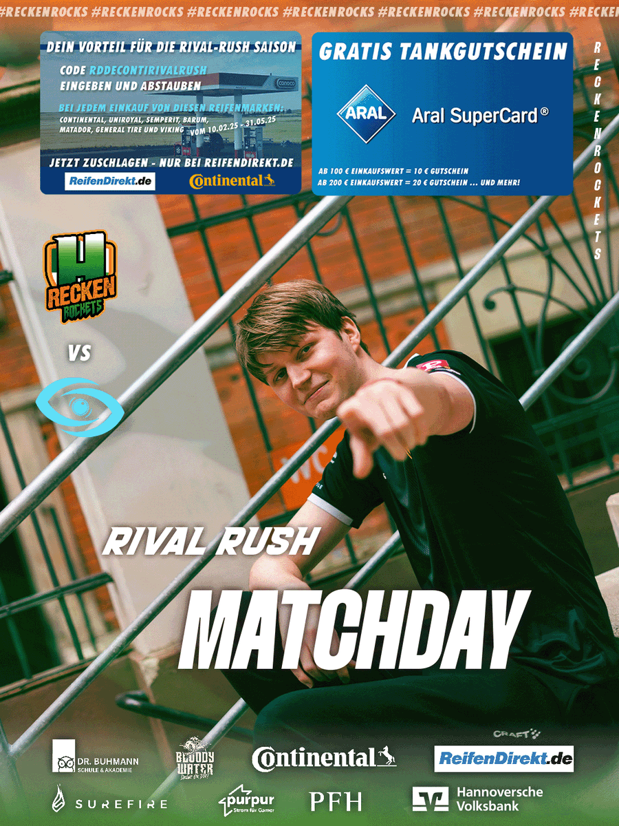 DIE RECKEN (@reckenrockets_h) on Twitter photo 🚨Matchday Alert
🕖 Heute 19:15 Uhr
🆚<a href="/SentientEsport/">Sentient Esports</a>
📺twitch.tv/rivalrushrl
Außerdem denkt daran, unsere Partner Reifendirekt und Continental bieten während der RivalRush-Saison ein Top-Angebot: Beim Kauf ausgewählter Reifen gibt es mit dem Code „RDDECONTIRIVALRUSH“ 🚨Matchday Alert
🕖 Heute 19:15 Uhr
🆚<a href="/SentientEsport/">Sentient Esports</a>
📺twitch.tv/rivalrushrl
Außerdem denkt daran, unsere Partner Reifendirekt und Continental bieten während der RivalRush-Saison ein Top-Angebot: Beim Kauf ausgewählter Reifen gibt es mit dem Code „RDDECONTIRIVALRUSH“