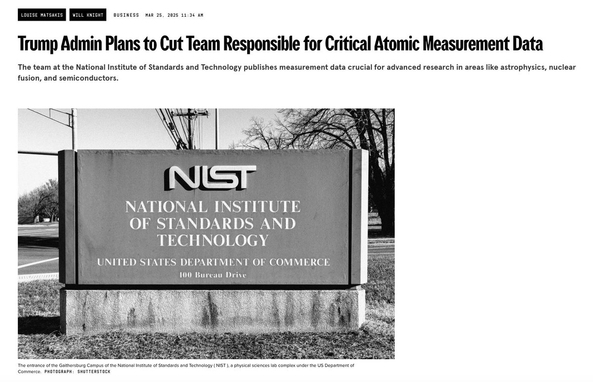SCOOP: The Trump administration is planning to eliminate an entire team at the National Institute of Standards and Technology responsible for publishing critical data that underpins advanced scientific research around the world