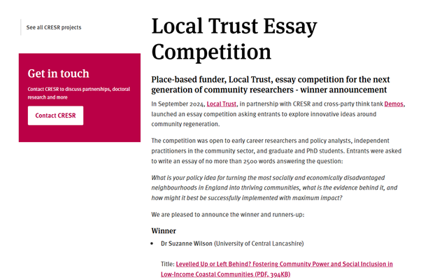 LancashireRKE's tweet photo. University academic wins #LocalTrust Essay Competition! 👏
@Uni_Lancashire academic Dr Suzanne Wison will receive a £5,000 prize and the opportunity to promote her essay to policymakers @mhclg and a cross-government roundtable by #Demos.
Read more https://t.co/TSAvOSZbyA https://t.co/H4W5IsBtQ7