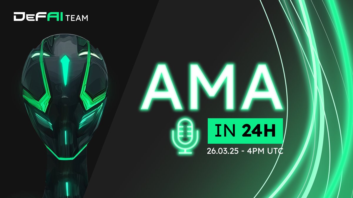 It's time for an update on $DEFAI !

🎙️ Meet the team in 24 hours for an AMA on the upcoming Terminal, the DeFAI Pioneers NFTs, and the new staking pools!

📅 Wednesday, Mar 26
⏰ 16:00 UTC

x.com/i/spaces/1MnGn…