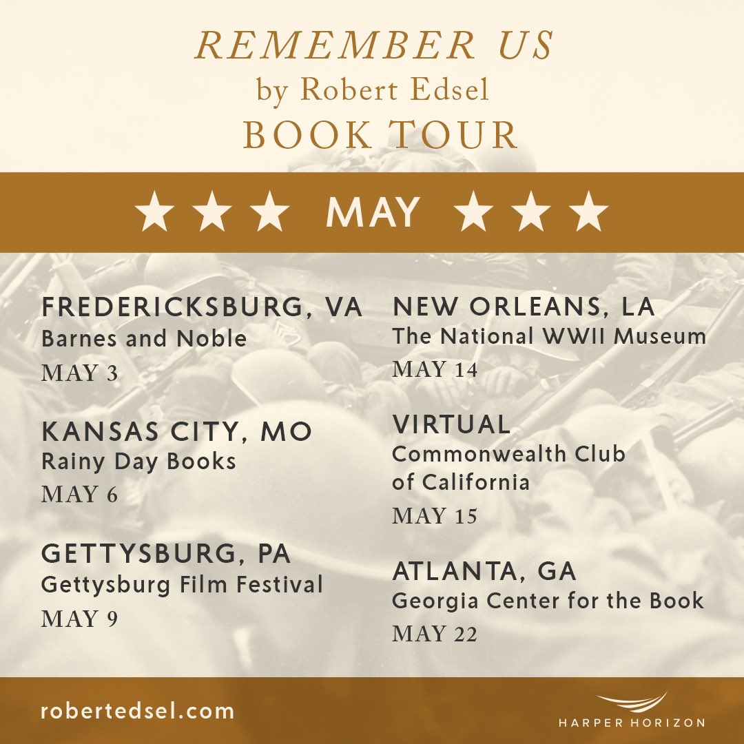 RobertEdsel's tweet photo. 🚍 The ‘Remember Us’ book tour is about to hit the road! 🚍 

Here’s how you can be part of it:
📍 Check the full (&amp; growing) schedule
📖 Join us at a stop near you!
💬 Tag a friend to meet you there! Have a favorite bookstore or venue that should host us? Let us know!👇🏻#BookTour https://t.co/iTyGnICbDg