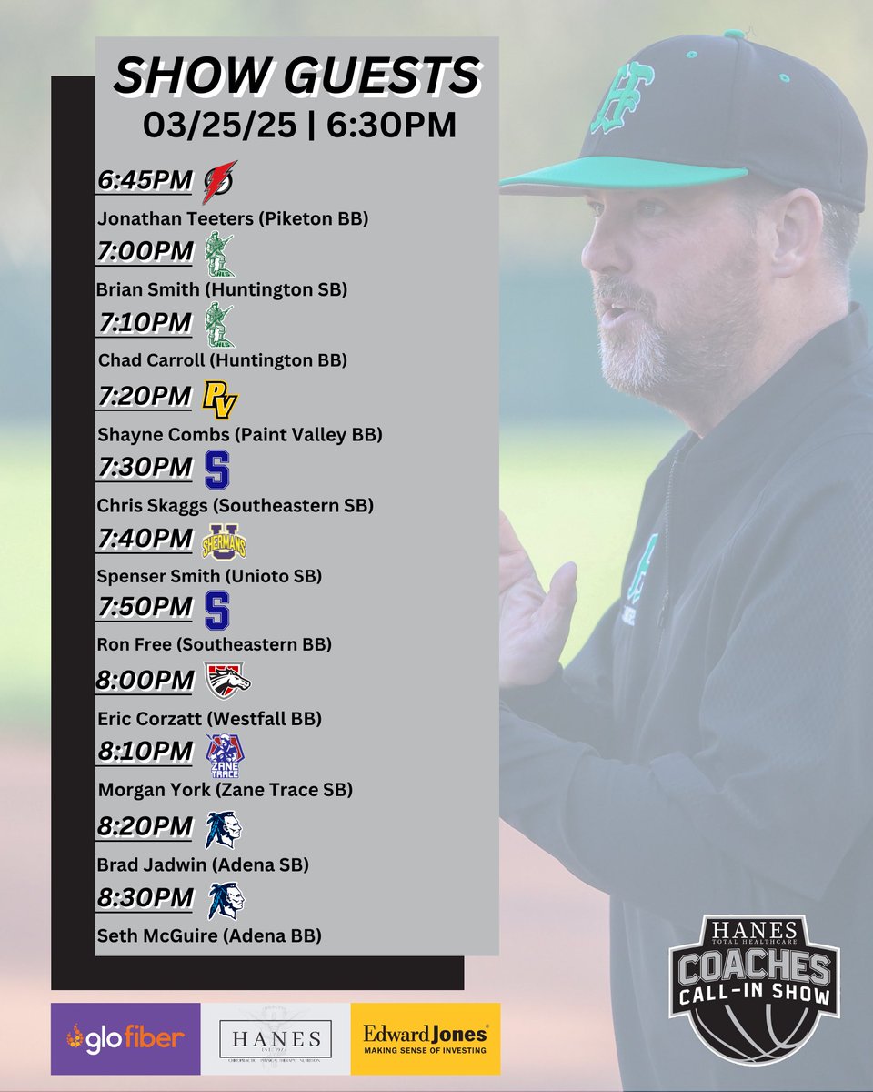 SOSA Coaches Show (@sosacoachesshow) on Twitter photo Join us this evening LIVE from downtown Chillicothe as we kick off a new spring season with our Hanes Healthcare Coaches Show.
Multiple SVC coaches will be joining us on our <a href="/EdwardJones/">Edward Jones</a> Call-In Line.
Here’s our lineup. ⚾️ 🥎
WATCH: youtube.com/live/Ukw9rO39J… Join us this evening LIVE from downtown Chillicothe as we kick off a new spring season with our Hanes Healthcare Coaches Show.
Multiple SVC coaches will be joining us on our <a href="/EdwardJones/">Edward Jones</a> Call-In Line.
Here’s our lineup. ⚾️ 🥎
WATCH: youtube.com/live/Ukw9rO39J…