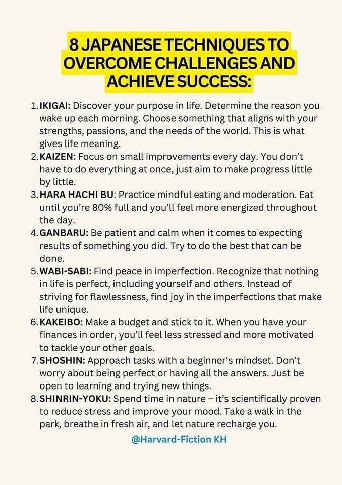 SuryaRAcharya's tweet photo. 8 Japanese techniques to overcome challenges and achieve success. https://t.co/DAZPVNi5A8