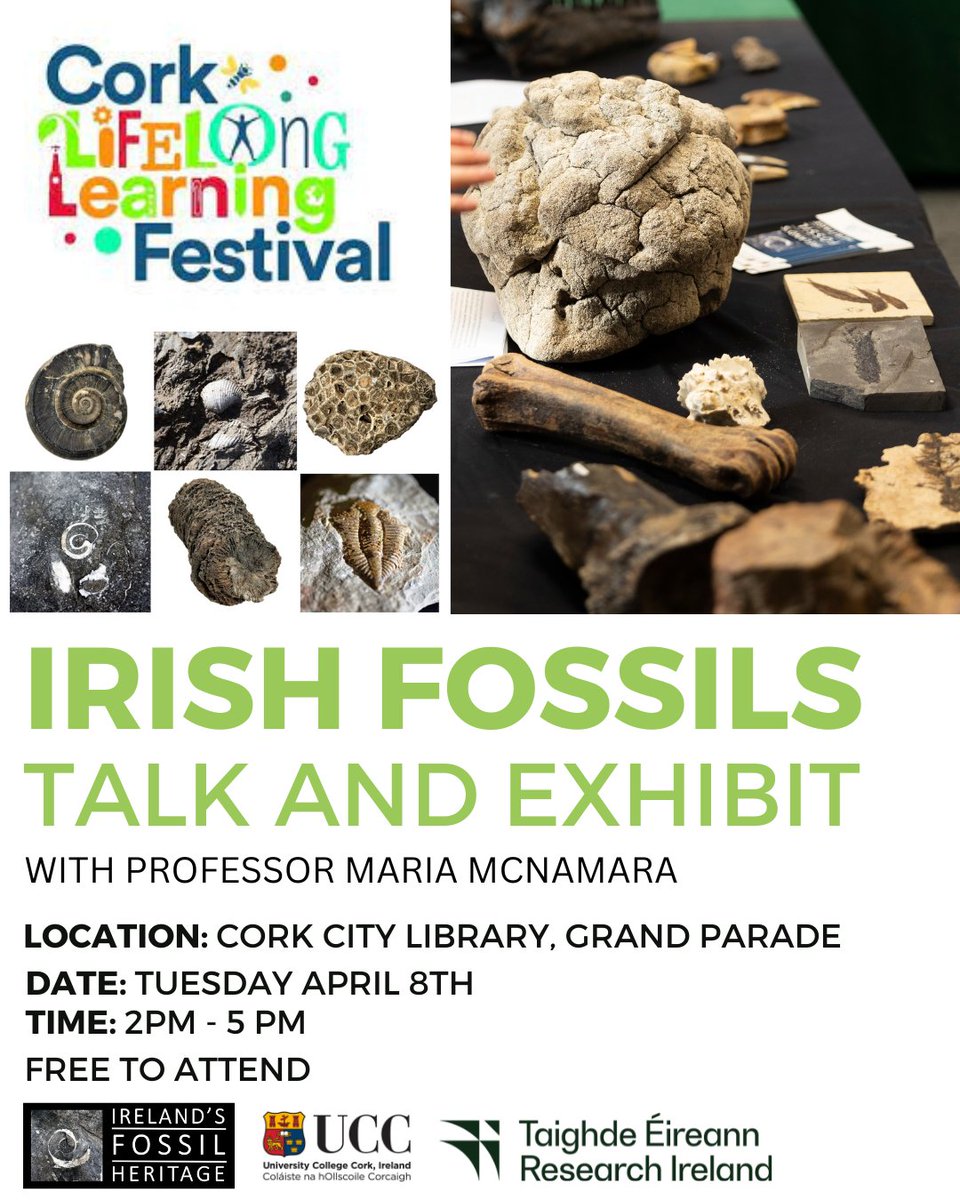 Ireland's Fossil Heritage (@irishfossils) on Twitter photo <a href="/MariaMcN_palaeo/">Maria McNamara</a> will give a public talk on Ireland's fossil heritage <a href="/corkcitylibrary/">Cork City Libraries</a> for <a href="/learning_fest/">Cork Lifelong Learning Festival</a> This will be followed by an exhibit of Irish & world fossils Palaeontologists from <a href="/SEFSUCC/">SEFS@UCC</a> will be there to answer your fossil questions from 2 - 5 pm. #corklearningfest2025 <a href="/MariaMcN_palaeo/">Maria McNamara</a> will give a public talk on Ireland's fossil heritage <a href="/corkcitylibrary/">Cork City Libraries</a> for <a href="/learning_fest/">Cork Lifelong Learning Festival</a> This will be followed by an exhibit of Irish & world fossils Palaeontologists from <a href="/SEFSUCC/">SEFS@UCC</a> will be there to answer your fossil questions from 2 - 5 pm. #corklearningfest2025
