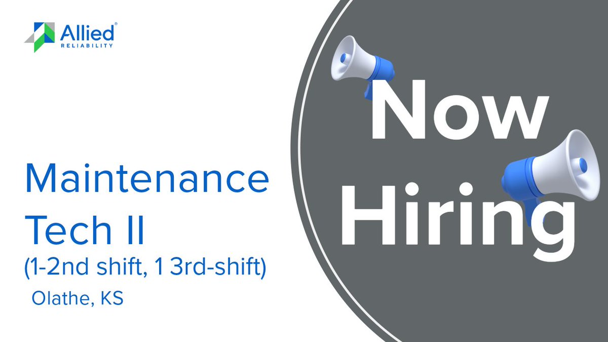 📢 Now hiring a #MaintenanceTech in Olathe, KS!
Join a skilled team maintaining industrial laundry equipment.
2nd &amp; 3rd shift openings available—apply now!

🔗 hubs.li/Q03dkwLm0
#SkilledTrades #JobsInKS #NowHiring