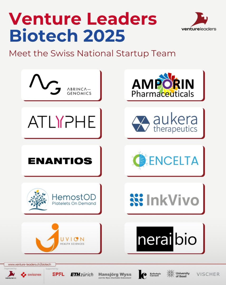 Meet the Venture Leaders Biotech 2025: ten Swiss Biotech startups announced for the Boston roadshow. venturelab.swiss/Venture-Leader…
  
The ten selected startups representing the Swiss National Startup Team will take part in a unique opportunity to expand their networks and business