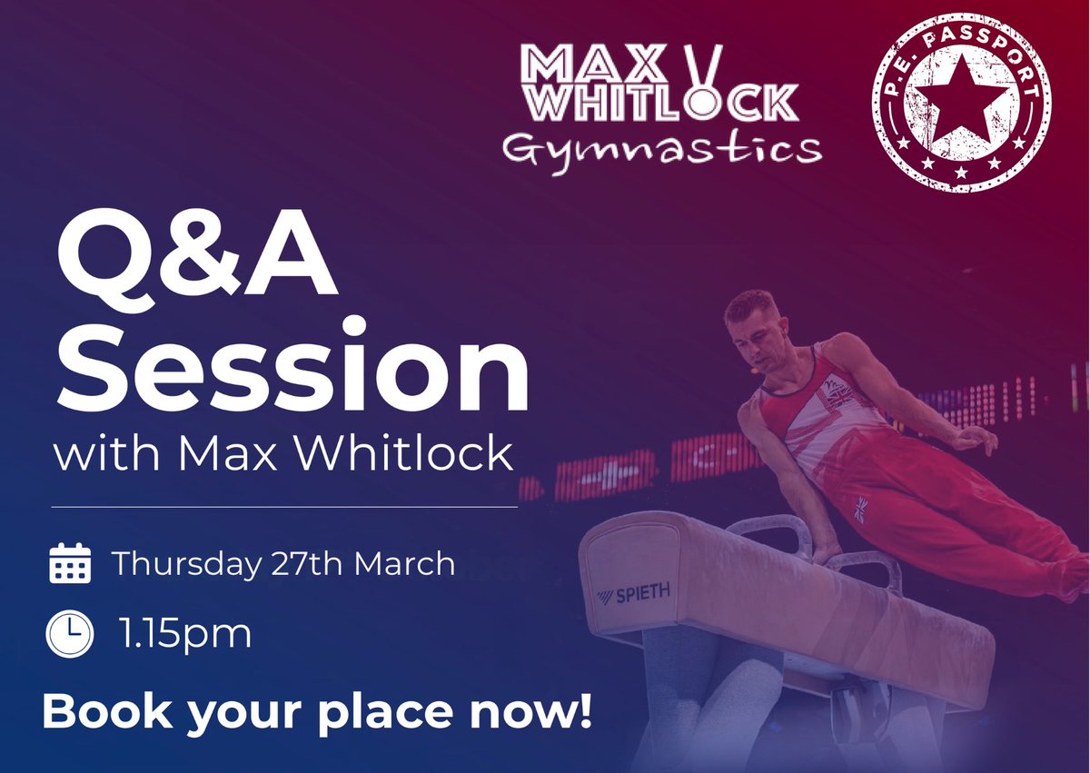 Join us on Thursday as we catch up with Max. Register below for the opportunity for your pupils to ask Max about his gymnastic career.

us02web.zoom.us/meeting/regist…
