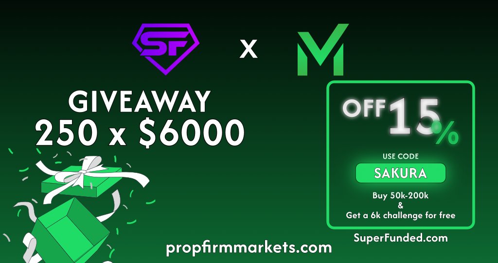 Prop Firm Markets (@propfirmmarkets) on Twitter photo 🎁 250 x $6,000 Challenge Giveaway 🎁
Follow: <a href="/superfundedfx/">SuperFunded</a>
<a href="/PropFirmMarkets/">Prop Firm Markets</a>
✅Like
✅Repost
✅Tag 3 traders
✅Complete the tasks:
propfirmmarkets.com/superfunded-gi… 🎁 250 x $6,000 Challenge Giveaway 🎁
Follow: <a href="/superfundedfx/">SuperFunded</a>
<a href="/PropFirmMarkets/">Prop Firm Markets</a>
✅Like
✅Repost
✅Tag 3 traders
✅Complete the tasks:
propfirmmarkets.com/superfunded-gi…