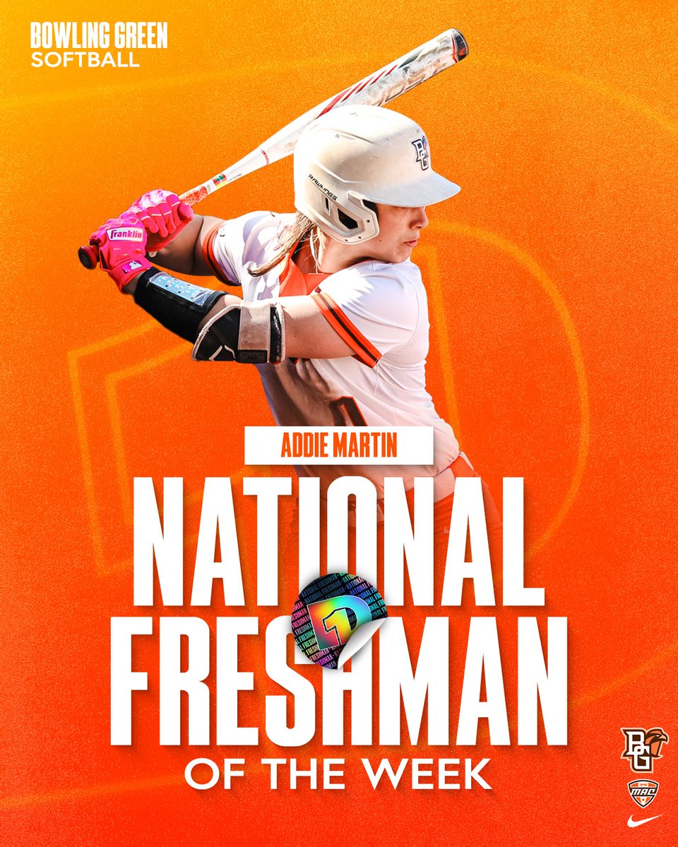 BGSU Softball (@bgsusoftball) on Twitter photo 🚨National Freshman of the Week‼️🚨
Addie Martin has earned national accolades from <a href="/D1Softball/">D1Softball</a> for her 11-of-19 performance last week!
📰: tinyurl.com/252cladx
#ayziggy 🧡🤎 🚨National Freshman of the Week‼️🚨
Addie Martin has earned national accolades from <a href="/D1Softball/">D1Softball</a> for her 11-of-19 performance last week!
📰: tinyurl.com/252cladx
#ayziggy 🧡🤎