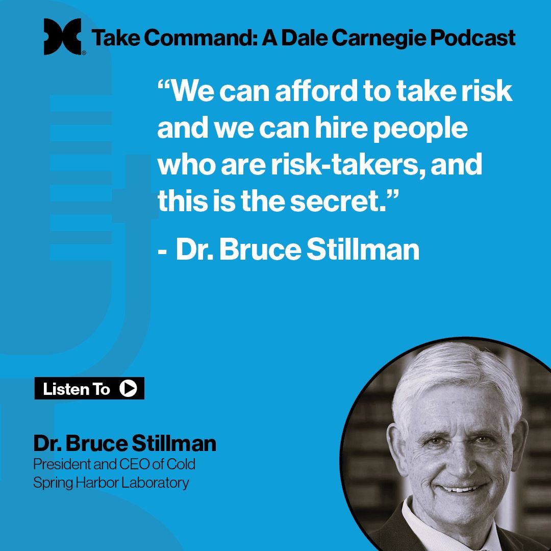 In the recent episode of the Take Command podcast, Dr. Bruce Stillman, President and CEO of Cold Spring Harbor Laboratory, delves into the pivotal role of risk-taking in leadership and organizational success. 
#TakeCommandPodcast #Leadership
dalecarnegie.com/en/resources/r…