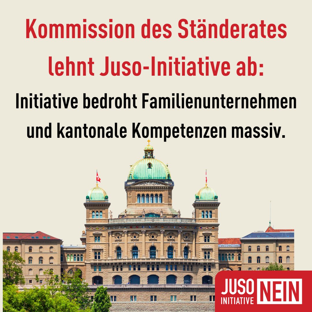 NeinJuso's tweet image. 🚨 Ständeratskommission lehnt radikale JUSO-Initiative ab🚨
Nun hat auch die zuständige Kommission des Ständerates die extreme Initiative abgelehnt.
🏛️ Als nächstes kommt das Geschäft in den Ständerat.
👉 Trag dich ein gegen die radikale Initiative: shorturl.at/5sp50