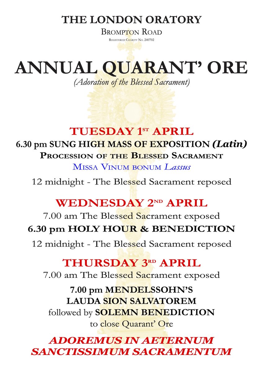 Annual Quarant'Ore - 40 Hours Adoration of the Blessed Sacrament