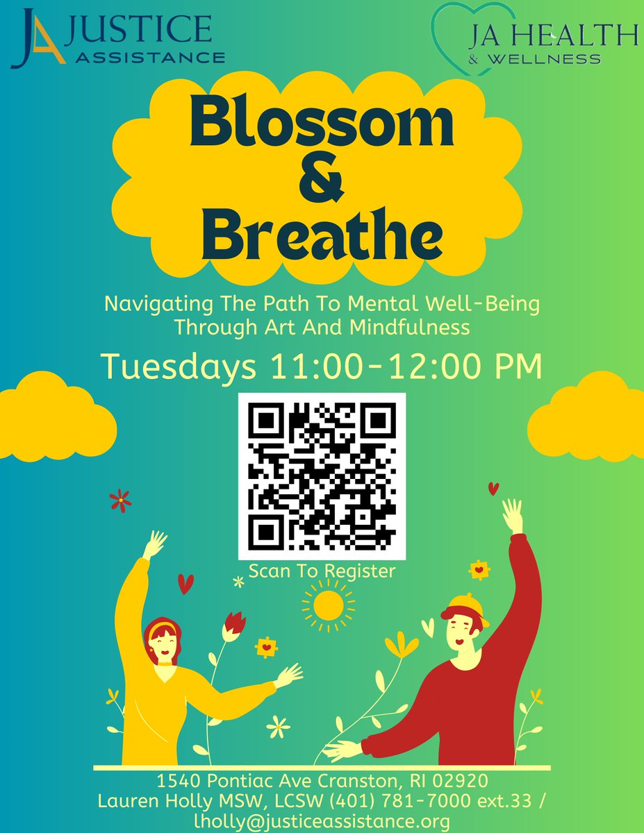Join Blossom &amp; Breathe at Justice Assistance! 🌿 A therapeutic group blending mindfulness &amp; creative expression for healing &amp; growth. No art experience needed!

🖌 Tuesdays, 11 AM-12 PM (Starting April 1)

Register Here: bit.ly/4hLXo3Q
#JusticeForAll #Mindfulness