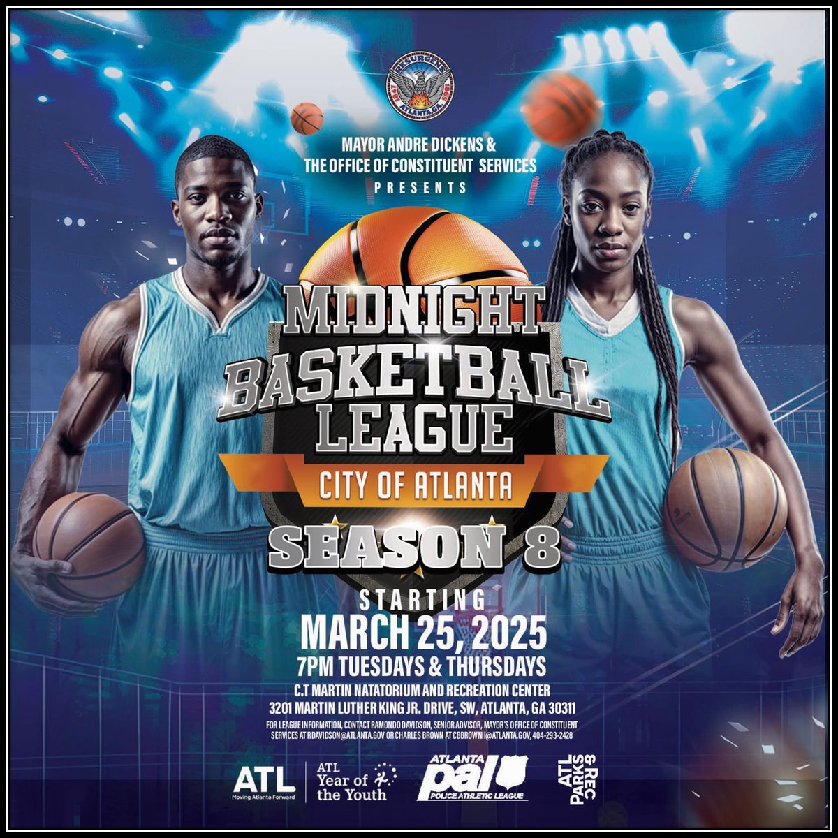 ATLParksandRec's tweet image. Midnight Basketball League starts TONIGHT! 🏀 🔥You won’t want to miss watching these all-star players face off against each other on the court. 

See you at C.T Martin Recreation Center. Games start at 7pm! 

#teamnosleep #activateatl