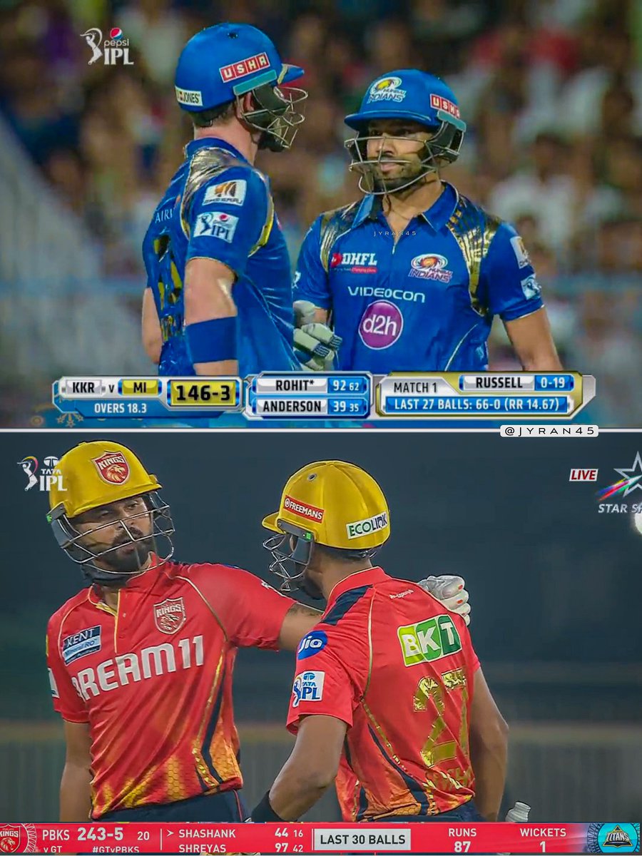 Jyran45's tweet photo. 2015 IPL : Rohit 98*
In the last over, Rohit told Corey Anderson not to think about my century, play for the team.

2025 IPL : Shreyas 97*
In the last over, Shreyas told Shashank not to think about my century, play for the team.

Shreyas Iyer not only idolize Rohit but is also following in his footsteps to become a selfless leader.
