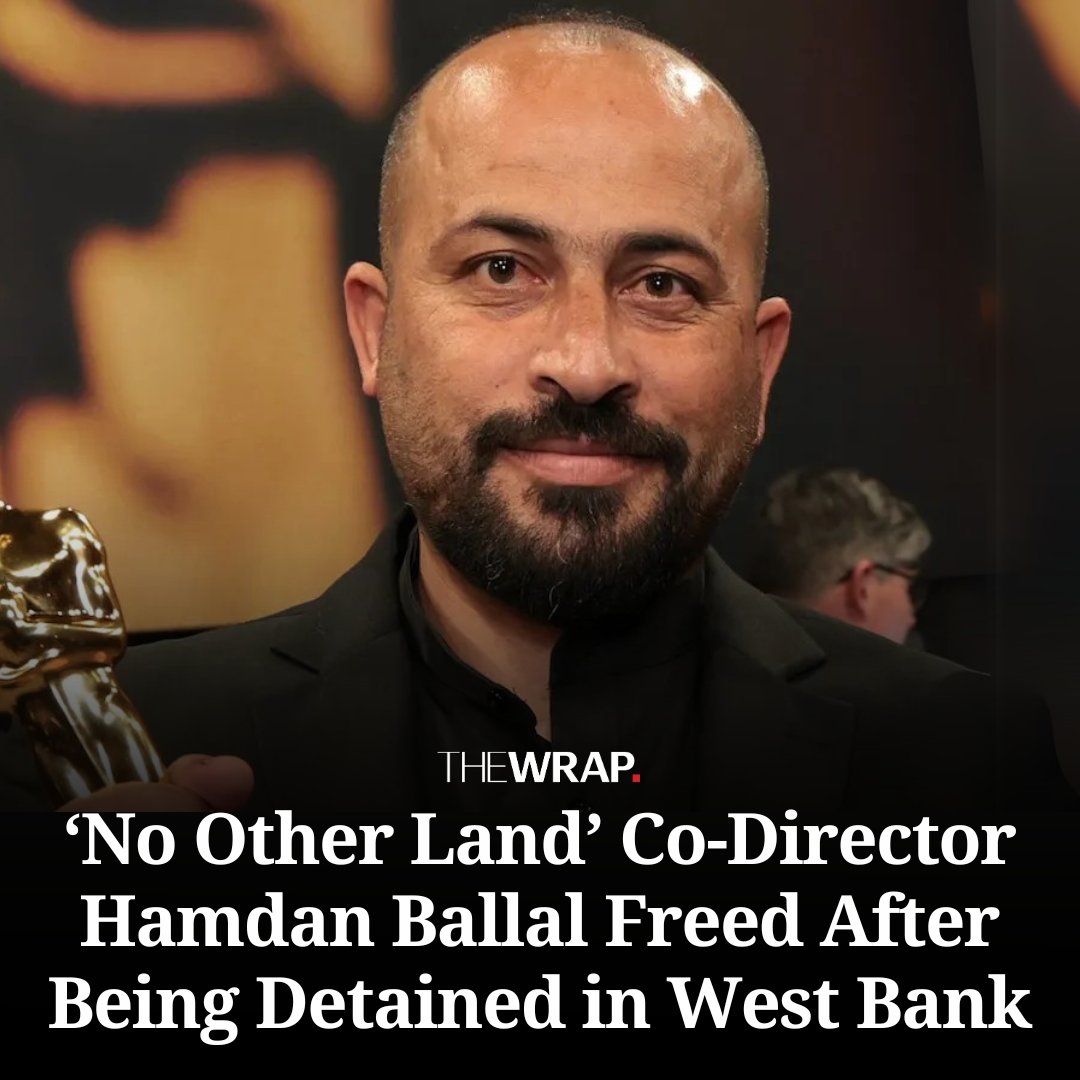 “No Other Land” co-director #HamdanBallal is now free after being detained in West Bank, according to his fellow director Yuval Abraham.

Read more: thewrap.com/no-other-land-…