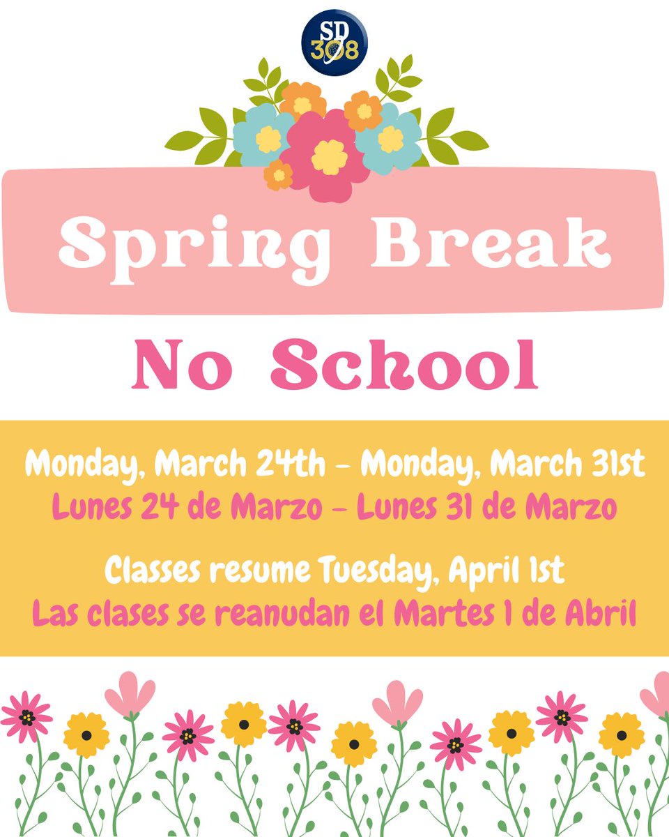 Happy Spring Break! We hope you're having a safe, fun and warm week!
Students Return Tuesday, April 1, 2025