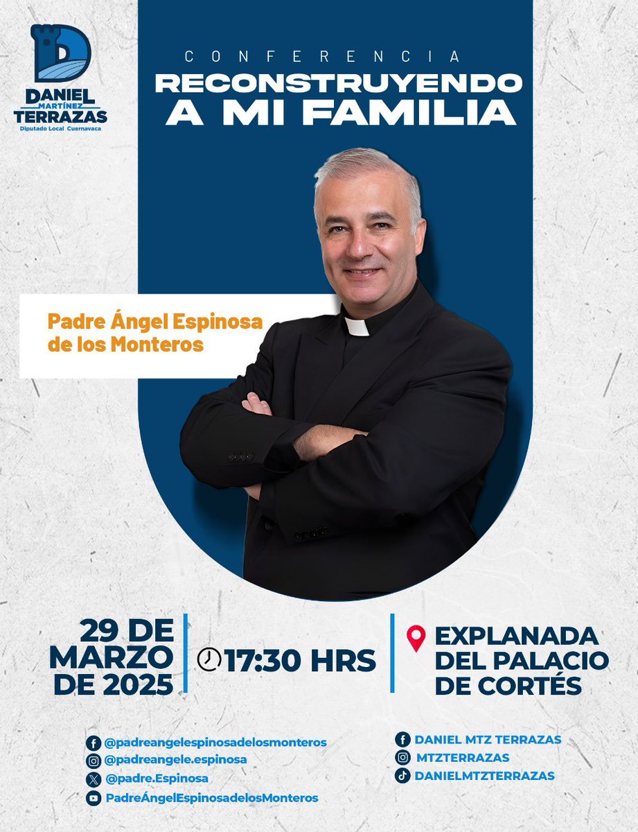 danmtzterrazas's tweet photo. La familia es el 💙 de la sociedad y reconstruirla es el primer paso para un futuro mejor. Por eso llega la conferencia “Reconstruyendo a mi familia” con el padre Ángel Espinosa, un mensaje profundo de cómo fortalecer los lazos familiares y con ello, reconstruir el tejido social https://t.co/4GtRWAicB6