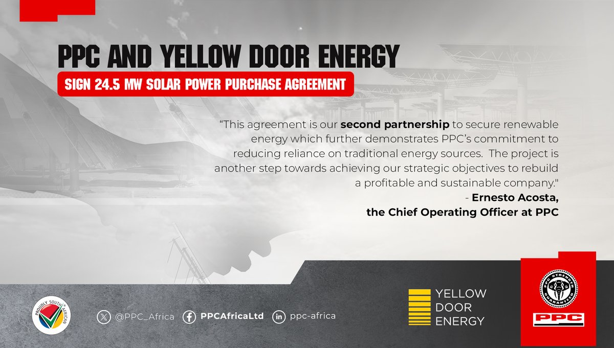 PPC is pleased to announce the signing of a landmark 24.5 MWp (20 MWac) solar power purchase agreement (PPA) in partnership with <a href="/YellowDoorEnrgy/">Yellow Door Energy</a> (YDE), the leading renewable energy independent power producer (IPP) for businesses in the Middle East and Africa. To learn more about