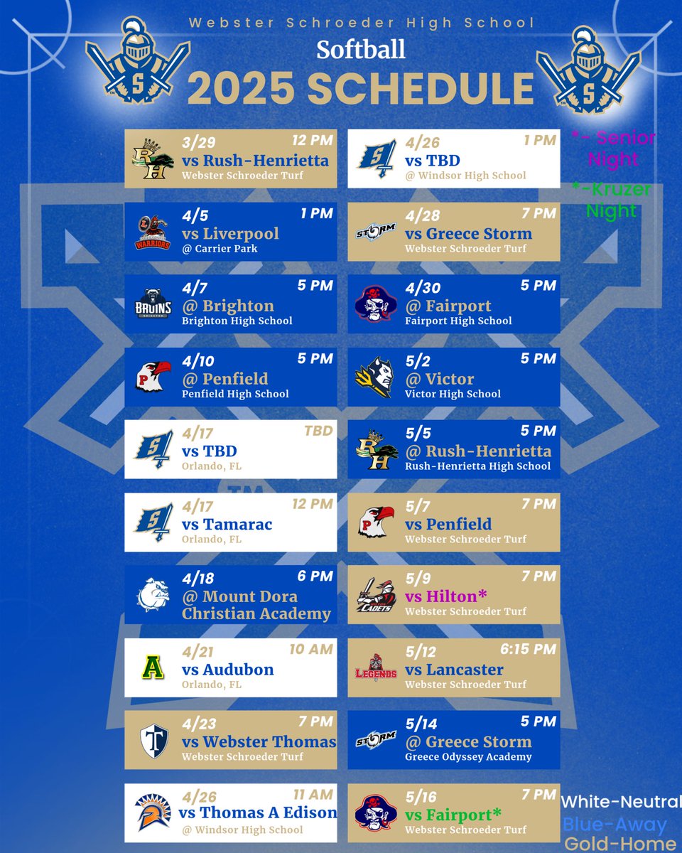 Here is our schedule for the season!!!