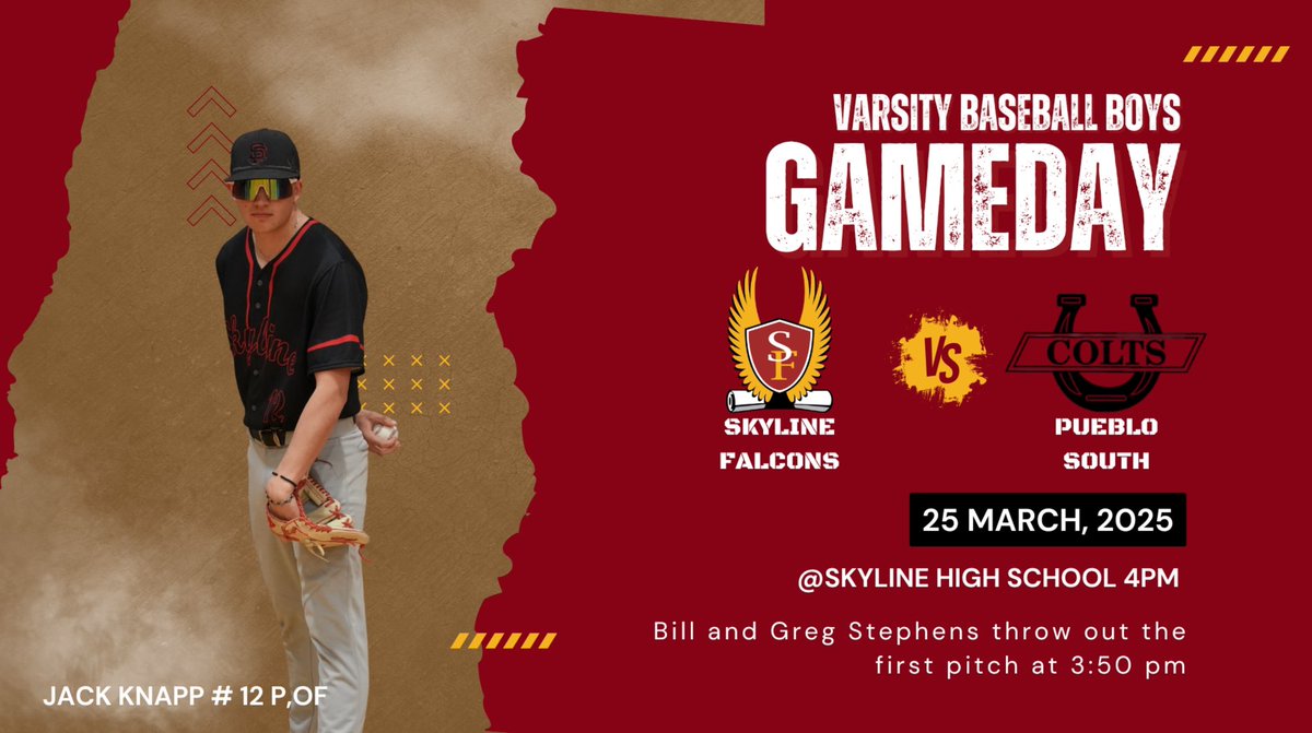 FALCONS!

Please join us at Bill Stephens Field for a special pre-game event as we recognize Greg and Bill Stephens for their decades of dedication to the skyline community. They will be throwing out the first pitch at 3:50. 
See you there! ⚾️