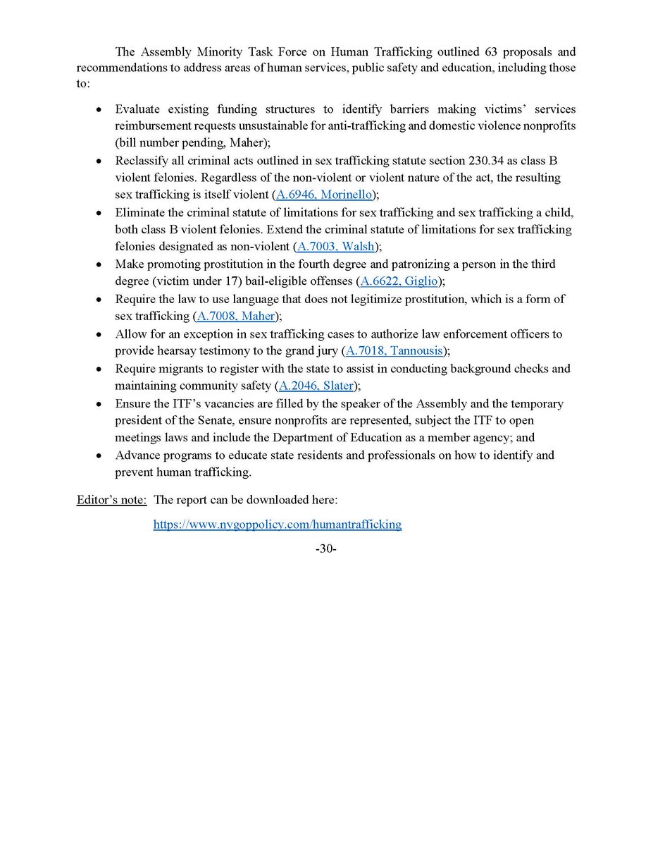 Assembly Minority Conference Releases Extensive Report on Human Trafficking

The report can be downloaded here:
nygoppolicy.com/humantrafficki…