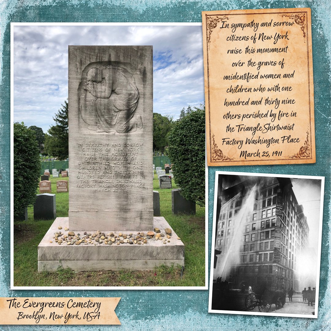 On 25 March 1911, a fire broke out at the Triangle Shirtwaist Factory in New York resulting in the deaths of 146 people. This memorial was built to honor the unidentified victims.
findagrave.com/memorial/19987… 
Photos: Ann, Public Domain via Wikimedia Commons