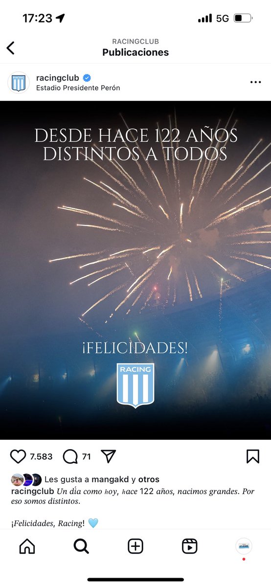 𝑈𝑛 𝑑𝑖́𝑎 𝑐𝑜𝑚𝑜 ℎ𝑜𝑦, ℎ𝑎𝑐𝑒 122 𝑎𝑛̃𝑜𝑠, 𝑛𝑎𝑐𝑖𝑚𝑜𝑠 𝑔𝑟𝑎𝑛𝑑𝑒𝑠.

𝑃𝑜𝑟 𝑒𝑠𝑜 𝑠𝑜𝑚𝑜𝑠 𝑑𝑖𝑠𝑡𝑖𝑛𝑡𝑜𝑠.

¡𝐹𝑒𝑙𝑖𝑐𝑖𝑑𝑎𝑑𝑒𝑠, 𝑅𝑎𝑐𝑖𝑛𝑔! 🩵

racingclub.com.ar/club/nota/2025…