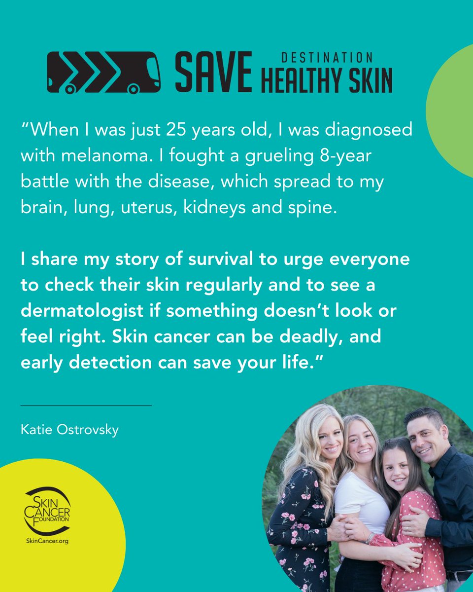 Early detection saves lives and that’s exactly what Destination Healthy Skin is all about—free skin cancer screenings that catch melanoma before it’s too late.

We’re 92% of the way to our goal to fund a new RV to continue this lifesaving mission. SkinCancer.org/savedhs