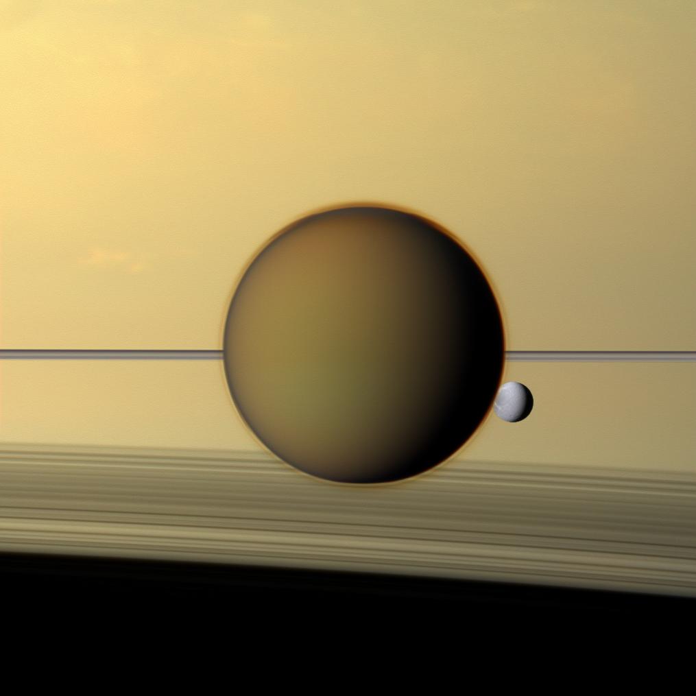 NASASolarSystem's tweet photo. When Christiaan Huygens discovered Saturn’s largest moon Titan #OTD in 1655, it was just a dot in a telescope. Now we know it as a bizarre and beautiful world.

In 2028, we're sending the #DragonflyMission, a car-sized octocopter, to fly Titan's skies. https://t.co/lwXfwrDwdM https://t.co/YaLZsZRRt8
