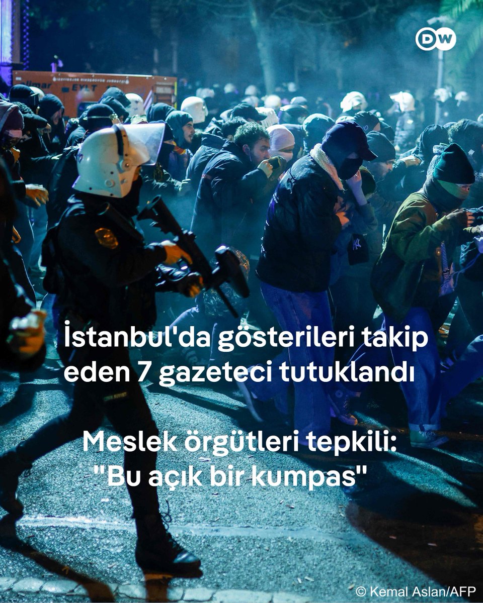 Gösterileri takip eden 7 gazeteciye tutuklama 

"Savcının gazetecilerin adli kontrolle serbest bırakılacaklarını bildirmesinden sonra fikrini değiştirip tutuklama talebiyle hakimliğe sevketmesi, yargının talimatla çalıştığının en açık örneğidir"

dwturkce1.com/tr/i%CC%87stan…