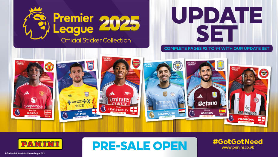 OfficialPanini's tweet image. The Update Set for the Panini Premier League Official Sticker Collection 2025 is now available to pre-order! Pre-order yours today here: bit.ly/4j4Z4GE