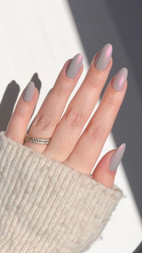 Soft grey with a hint of pink shimmer ✨ #nailart #cute