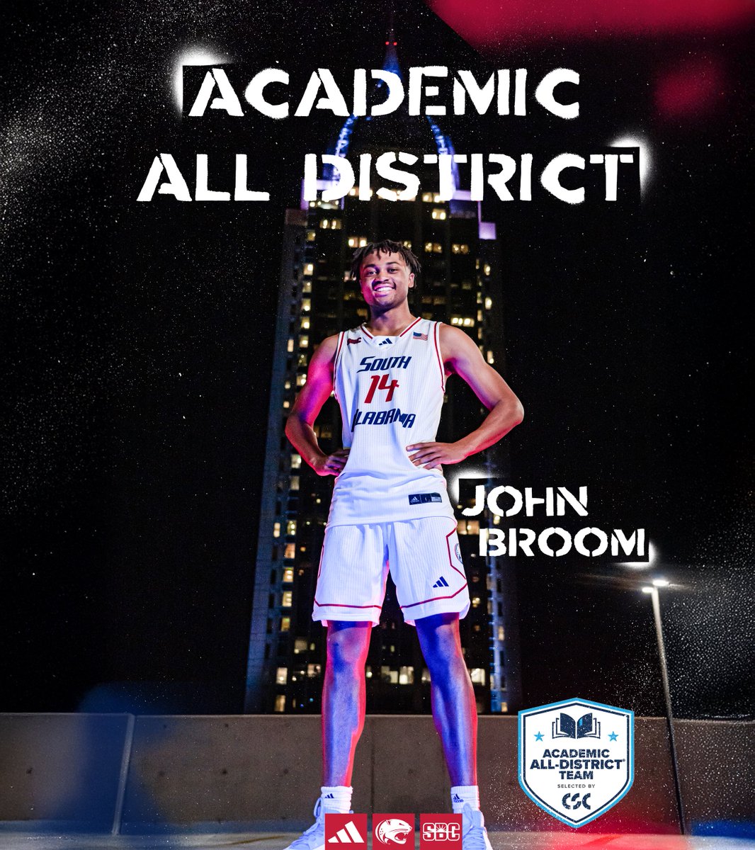 South Alabama Men’s Basketball 🏀 (@southalabamambb) on Twitter photo STUDENT-Athlete 📚
Congrats <a href="/johnbroom3/">john broom</a> on being named CSC Academic All-District!
#BurnTheBoats🔥🚤 STUDENT-Athlete 📚
Congrats <a href="/johnbroom3/">john broom</a> on being named CSC Academic All-District!
#BurnTheBoats🔥🚤