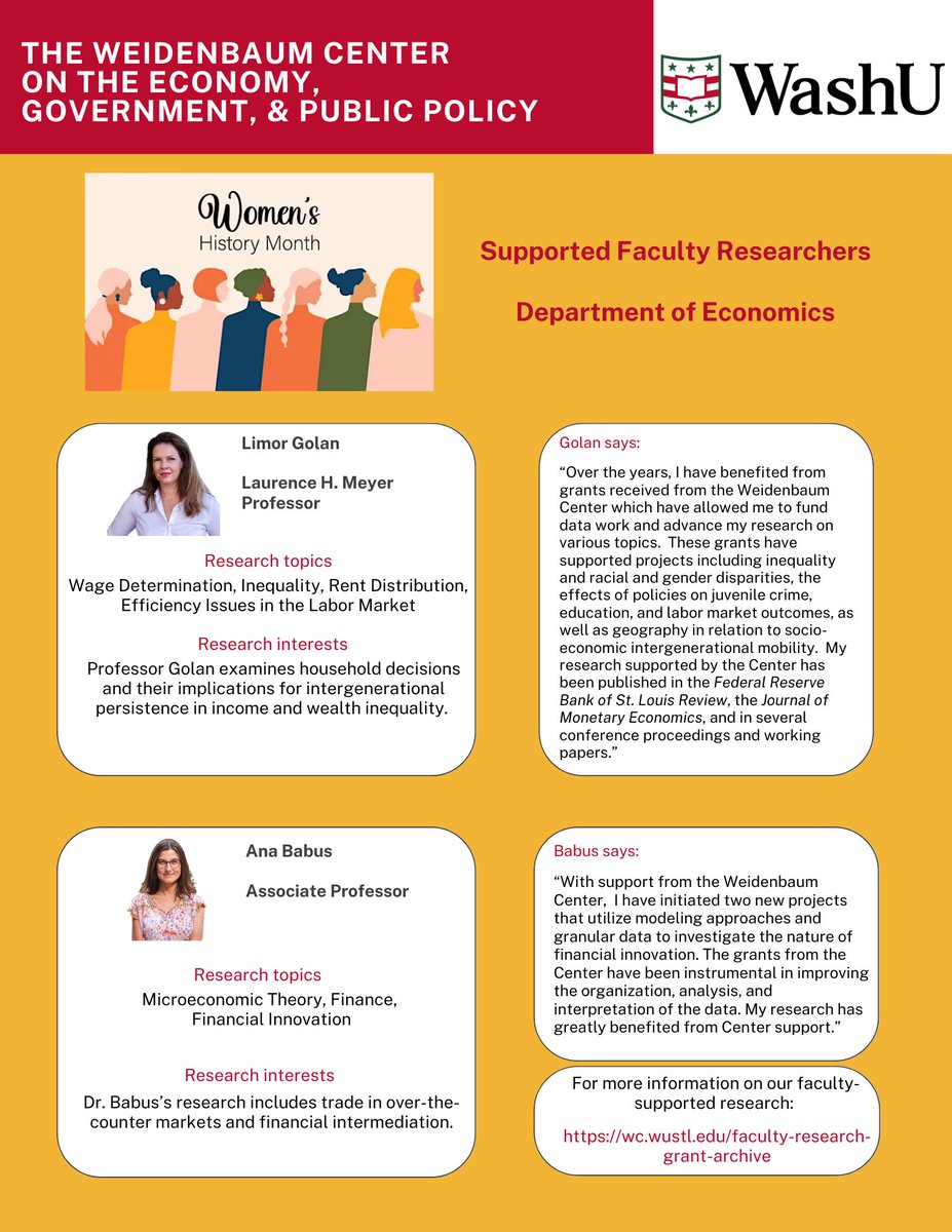 Weidenbaum Center (@weidenbaumcentr) on Twitter photo 📣 Celebrating Women Scholars at the Weidenbaum Center! This Women’s History Month, we’re spotlighting the incredible research led by women scholars we support.
Our final round of researchers are Professor <a href="/limor_golan/">Limor Golan</a> and Dr. Ana Babus of the Department of Economics. 📣 Celebrating Women Scholars at the Weidenbaum Center! This Women’s History Month, we’re spotlighting the incredible research led by women scholars we support.
Our final round of researchers are Professor <a href="/limor_golan/">Limor Golan</a> and Dr. Ana Babus of the Department of Economics.